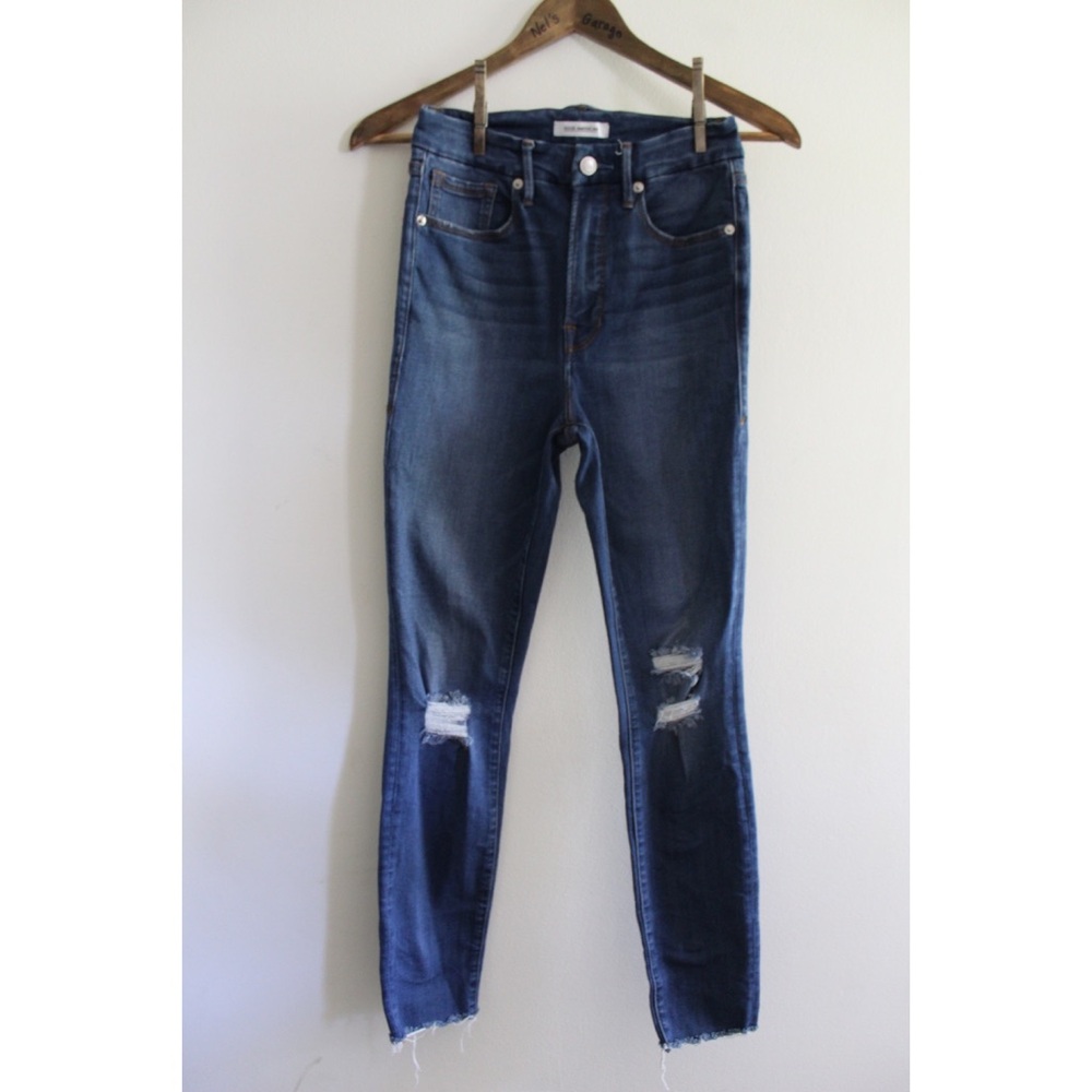 Good American Good Waist Distressed Raw Hem Fringe Skinny Jeans 4 27